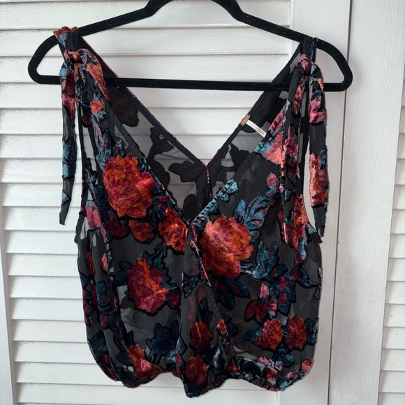 Free People Tied To You Floral Flocked Velvet Tank size Small Semi Sheer - Picture 3 of 8